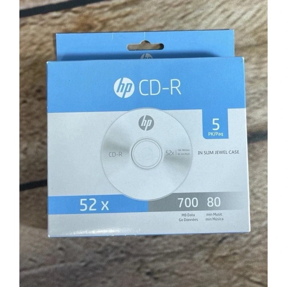 5‎ Pack HP CD-R in Slim Jewel Case, 52x- 700MB Data- 80min Music. New
